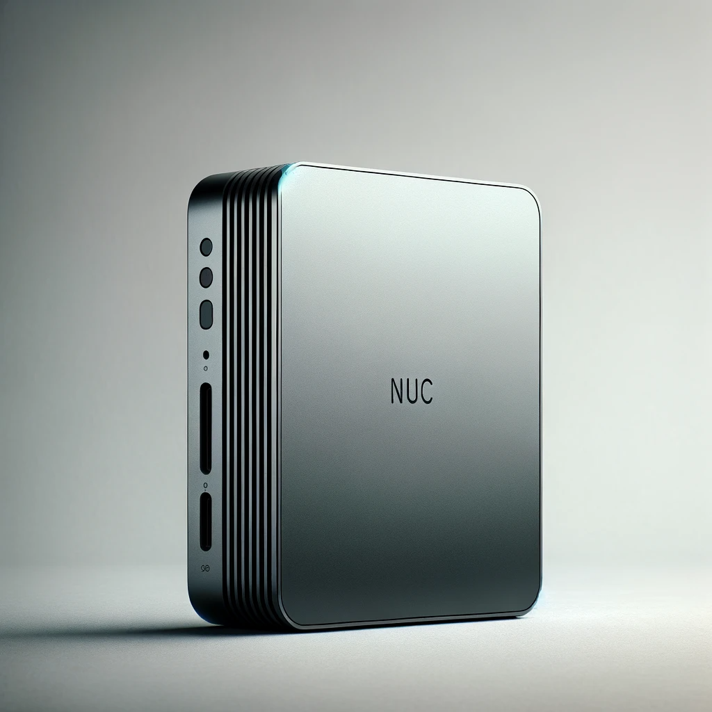 Ordinateur NUC ultra-compact et élégant, mettant en avant un design minimaliste et moderne, idéal pour les espaces restreints tout en offrant des performances élevées, parfait pour les professionnels et les amateurs de technologie.